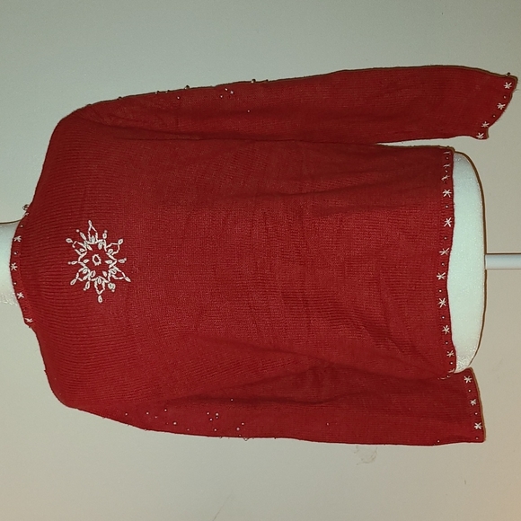 Ugly Christmas Sweater - Snowflakes - Red - Petite Medium - Picture 6 of 8